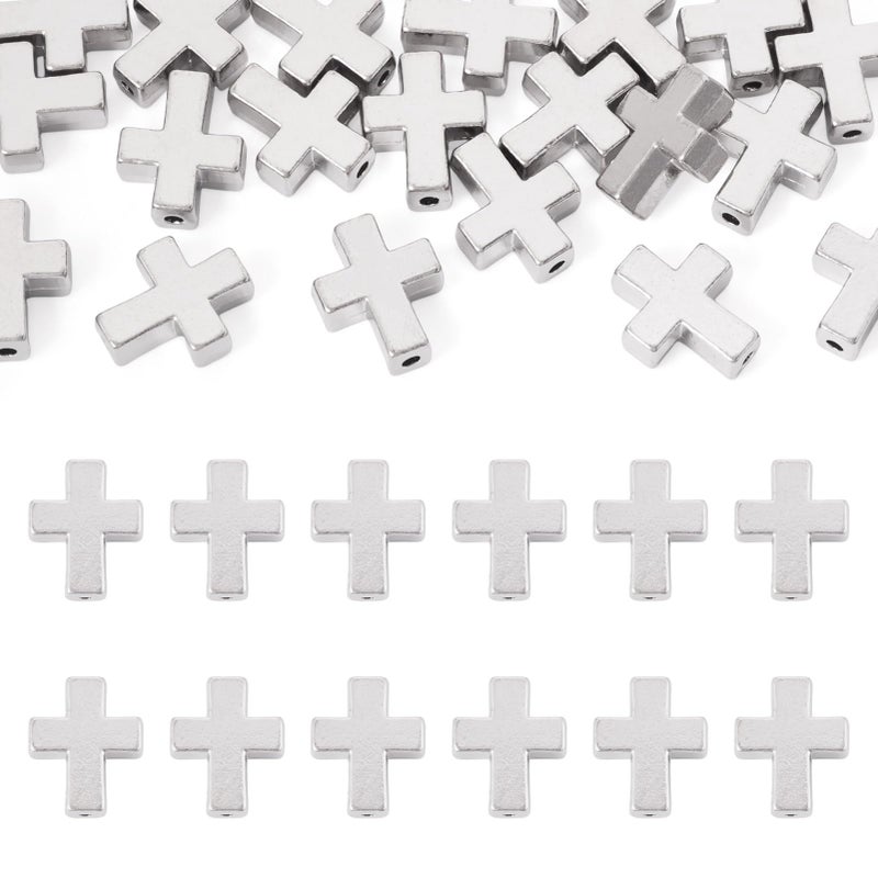 BB Beadthoven Beadthoven 20pcs Tibetan Style Platinum Alloy Cross Pendant Crucifix Cross Charm Beads for DIY Rosary Bracelet Necklace Jewelry Making 15x12x5mm - Image 1
